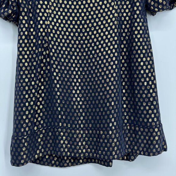 3/$25 French Connection Silk Tunic Mini Dress 10 Metallic Polka Dots Navy Blue - Picture 10 of 11